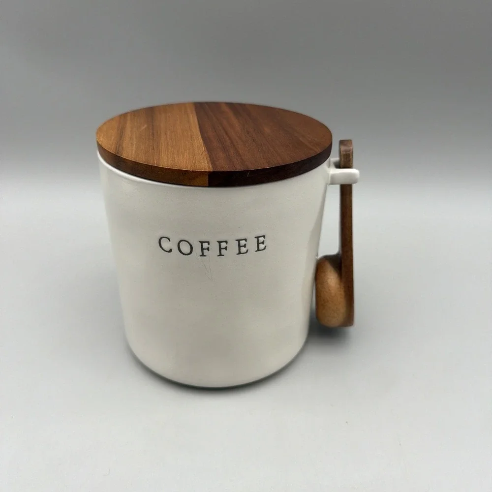 Hearth & Hand Magnolia Coffee Canister Wood Lid Scoop White Ceramic